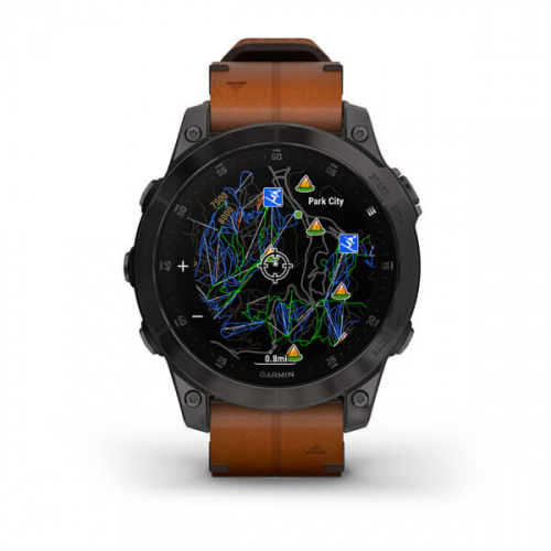 Умные часы Garmin EPIX (Gen 2) Sapphire 47 мм, титановый черный с коричневым кожаным ремешком фото 8