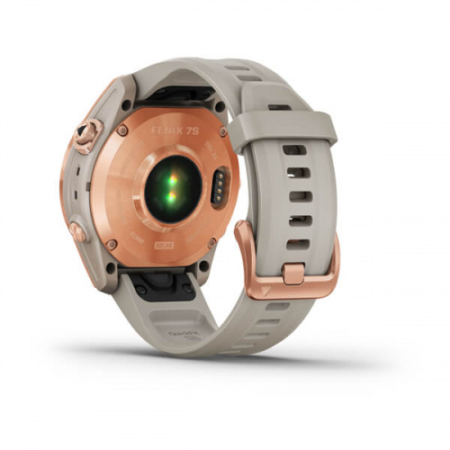 Умные часы Garmin Fenix 7S Solar 42 мм, цвета розовое золото с песочным силиконовым ремешком фото 5