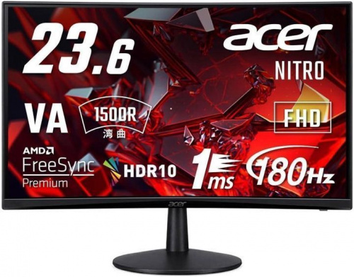 Монитор 23,6'' ACER Nitro ED240QS3bmiipx, ZeroFrame, Curved 1500R Black, 16:9, VA, 1920x1080, 1 / 5ms, 250cd, 180Hz, 2xHDMI(2.0) + 1xDP(1.4) + Audio Out, Speakers 2Wx2, sync: FreeSync Premium, hdr: HDR 10 фото 4